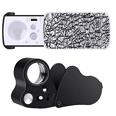 2 PCS Illuminated Jewelers Loupe 30X 60X 90X Eye Loupe Portable Magnifying G... • $13.86