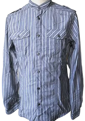 Men's Shirt Chinese Mao Collar Long Sleeve Blue Striped Sizes: S M Firetrap • $49.79