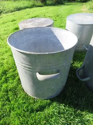 Vintage Galvanised Metal Bucket /round Container / Plant Tub 1960ies 2 Handles • £34.50