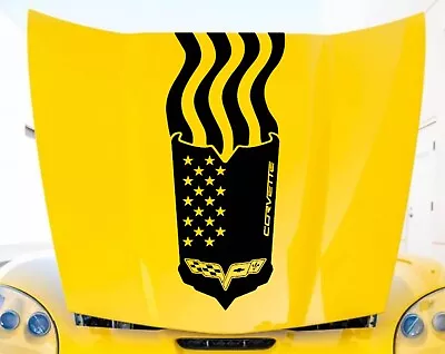NEW Design - Hood USA FLAG Emblem RACING STRIPES Vinyl Decal (Fits Corvette C6) • $54.95