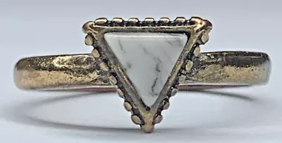 Vintage Dainty Boho Minimalist Gold Tone Triangle Marble Stone Pinky Ring SZ 4.5 • $22.45