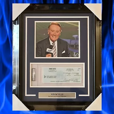 Vin Scully 24x30 FRAMED SIGNED/ENCAPSULATED Check LA Dodgers Announcer PSA/DNA • $599.99