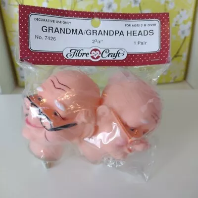 Vintage Fibre Craft Vinyl Grandma & Grandpa Doll Heads Doll Making New & Sealed • £16.99