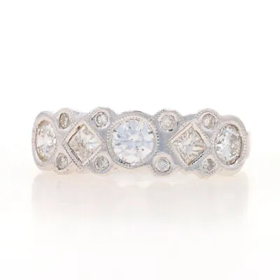 White Gold Diamond Cluster Band - 14k Rnd & Princess 1.00ctw Milgrain Ring Sz 6 • $899.99