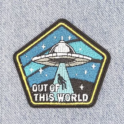 Flying Saucer Out Of This World Iron On Patch Alien UFO Sew On Patches • £2.90