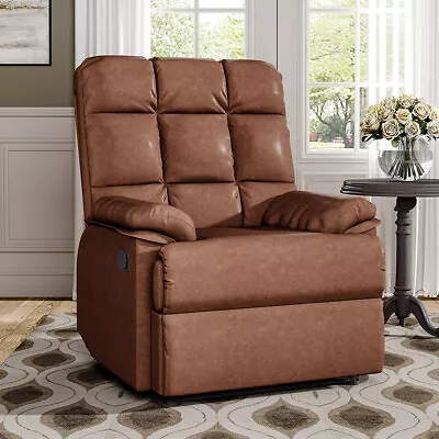 Tan Leather Relaxing Tub Armchair Recliner Padded Sleeper Chair Home Cinema Sofa • £209.95