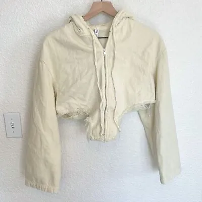 $29.95 • Buy Zara Light Pastel Yellow Asymmetric Hem Cropped Hoodie Jacket Small