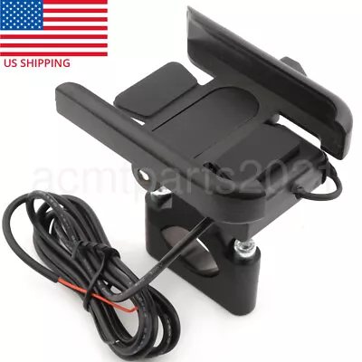 Black Motorcycle Cell Phone GPS Holder USB Charger Accessories Handlebar Mount • $18.71