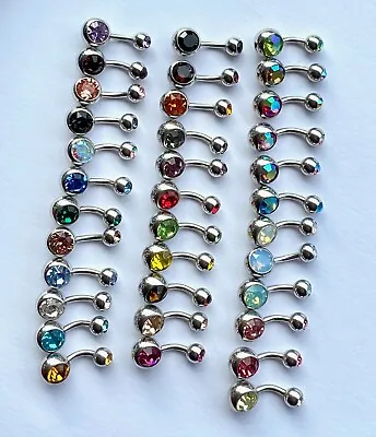 £3.39 • Buy Double Gem Crystal Belly Bar  - Small Or Medium Bar - 6mm Or 8mm - 35 Colours