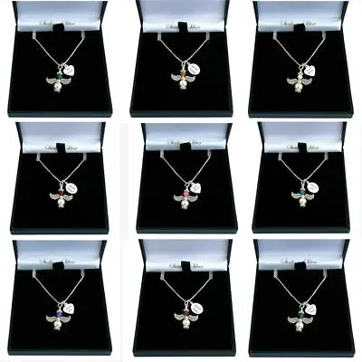 £19.99 • Buy Sterling Silver Birthstone Necklace With Angel & Engraved Tag For Women & Girls