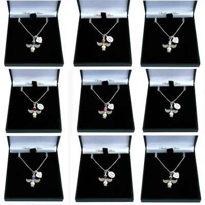 £19.99 • Buy Sterling Silver Birthstone Necklace With Angel & Engraved Tag For Women & Girls