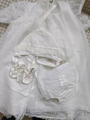 Vintage MADONNA 6-Piece Infant Christening DRESS Slip COAT Hat SLIPPERS Panties • $24