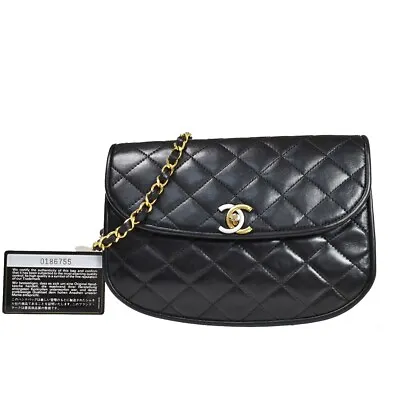 $1596 • Buy CHANEL PARIS CC Matelasse Chain Shoulder Bag Leather Black GHW Vintage 40LC376