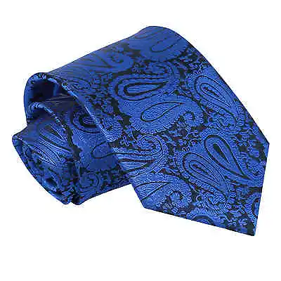 Royal Blue Tie Woven Floral Paisley Mens Classic Wedding Necktie By DQT • £7.99
