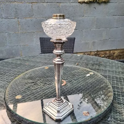 Original Victorian James Dixon Silver Plated Cut Glass Oil Lamp Font Base • £95