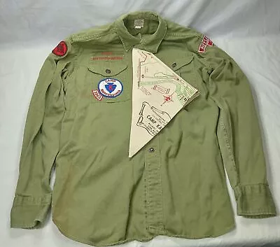 Vintage Boy Scout Shirt Camp Karoondinha Neckerchief Map BSA 1960s Senior Patch • $23.90
