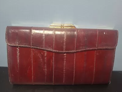 Gorgeous Burgundy Eel Skin Leather Wallet Pocketbook Clutch - Vintage • $38.25