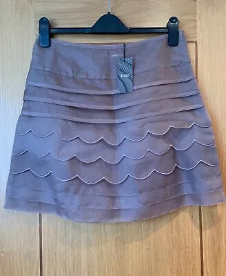 REISS Erin Scallop Hem Skirt 100% Silk Chiffon UK 10 Ruffle Layered Elegant Mink • $49.26