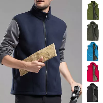 Mens Winter Warm Polar Fleece Gilet Outdoor Zip Sleeveless Waistcoat Vest Coat ♪ • $21.99