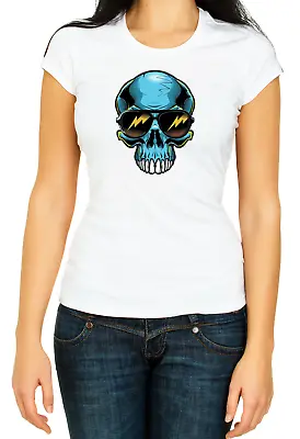 Skull With Sunglasses Women's 3/4 Short Sleeve T-Shirt F417 • £11.40