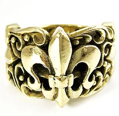 Heavy Fleur De Lis Solid Gold Brass Men's Ring • $29.69