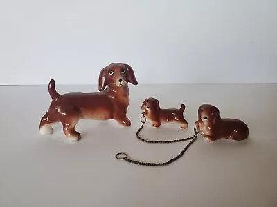 Vintage Dachshund Dog Figurines Mother W/ Puppies Leashes Chains Japan • $24.99