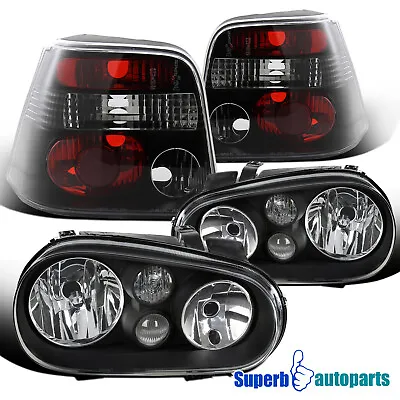 Fits 1999-2006 VW Golf GTI MK4 Black Headlights W/Built-In Fog Lamps+Tail Lights • $168.11