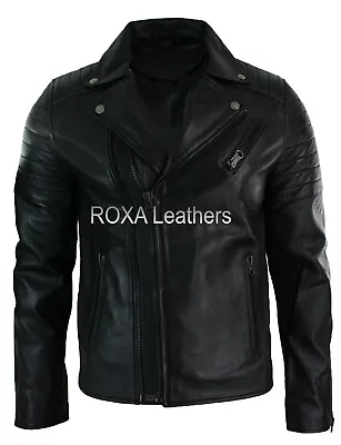 ROXA Motorcycle Rider Men Basic Black Jacket Authentic Cowhide 100% Leather Coat • $115.19
