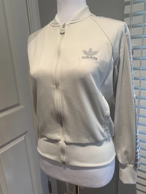 $17.50 • Buy Adidas Zip Up White Mesh Jacket Size Small Grey Stripes