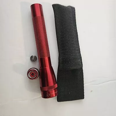 Mini Mag-Lite 2 X AA Flashlight With Light Bulb Maglite RED W/BELT HOLDER • $12.85