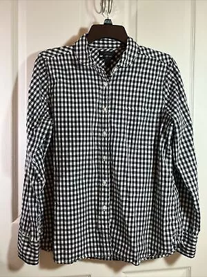 J. Crew 100% Cotton Shirt Checkered Boy Peterpan Top Black White Sz: 10 M   149D • $18.99