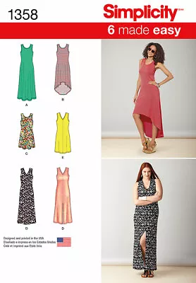 Simplicity 1358 XXS-XXL Maxi Dress Easy Tattoo Sleeveless Racer Back Pattern • $9.49