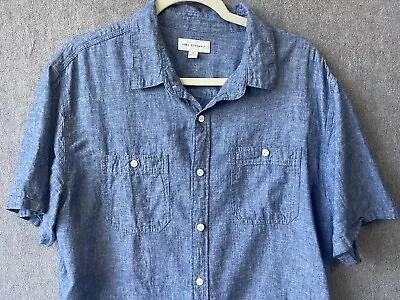 Free Assembly Men's Everyday Short Sleeve Chambray Shirt Size Large Cotton Linen • $14.99