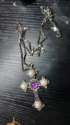 $14.99 • Buy  CRUSADER  Pearl & Purple Cabochon Cross Necklace - Sarah Coventry Jewelry - Vtg