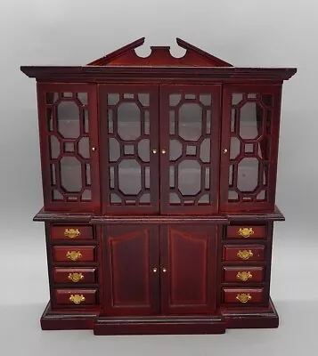 Mahogany Breakfront Display Cabinet Hutch Dollhouse Miniature 1:12 • $19.99