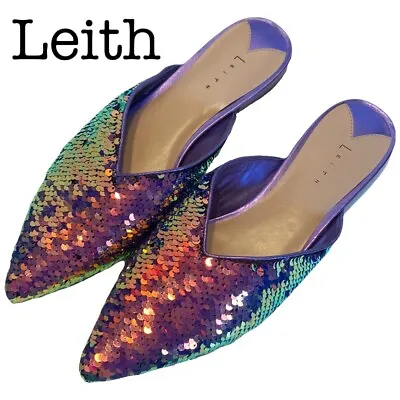 New Leith Purple Metallic Sequin Slip On Mules Size 9 • $59.99