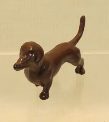 VINTAGE Cast Metal Dachshund Dog Figurine 2'' Brown Painted Wiener Mini Puppy • $26.87