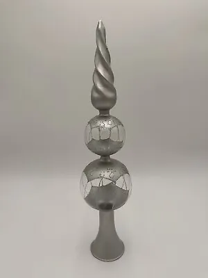 Vintage Handcrafted Glass Christmas Tree Top Finial Silver Retro Spiral Twist • $29.45