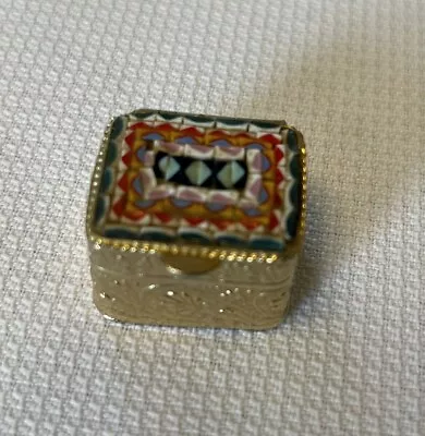 Vintage Gold Micro Mosaic Hinged Pill Box Trinket Made In Italy 1” Embossed • $19