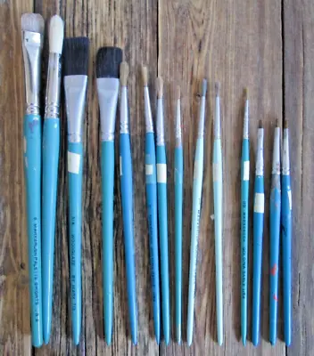 Vintage Lot 14 Marx Artist Paint Brushes Palette Woodglaze Goldina Sable Ox Hair • $14.99