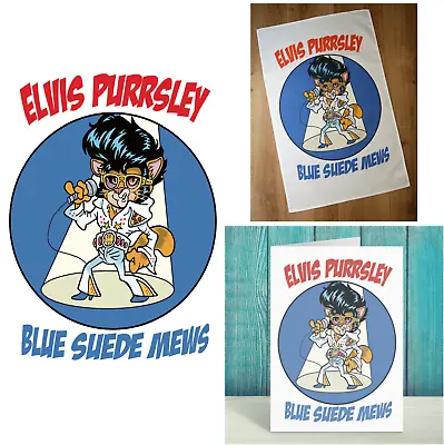 £9.99 • Buy Elvis Purrsley Cat Greeting Card And Matching Tea Towel - Gift Set