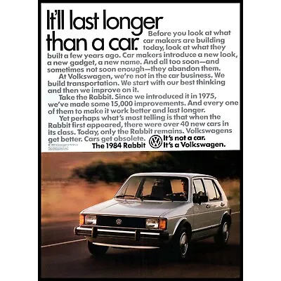 1984 VW Volkswagen Rabbit 4 Door Hatchback Vintage Print Ad 80s Wall Art Photo • $10.97