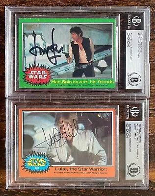 Harrison Ford Mark Hamill Star Wars Signed Topps 1977 VINTAGE Trading Card. BAS • $405