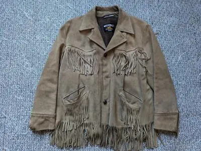 Vintage WESTERN Cowhide Suede FRINGE Leather Jacket 42 Brown RANCHER Motorcycle • $199.95