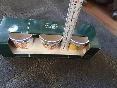 Marks & Spencer St Michael Ceramic 3 Plant Pots Planters And Tray  New Botanical • £15.65