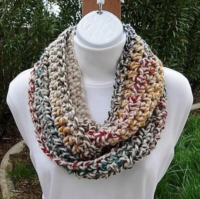 Small Winter Crochet INFINITY SCARF Colorful Oatmeal Red Blue Teal Gray Mustard • $30