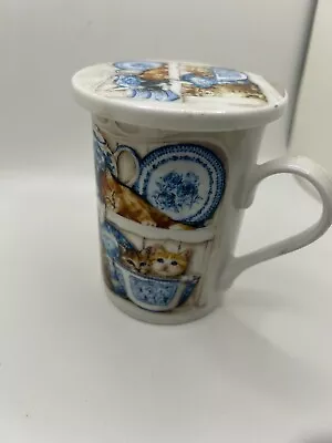 Masterpieces Collection Cat Mug With Lid Kittens Tea Cup 2 Piece Set -EXCELLENT • $11.99