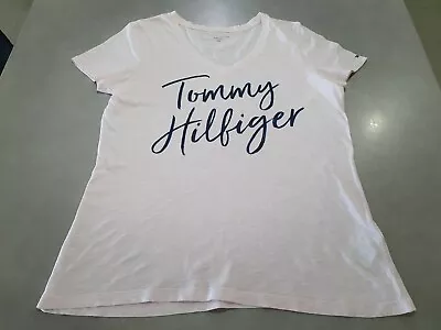 Tommy Hilfiger Ladies Pale Pink T Shirt Top. Size S/P. Short Sleeve.Logo V Neck • $9.50