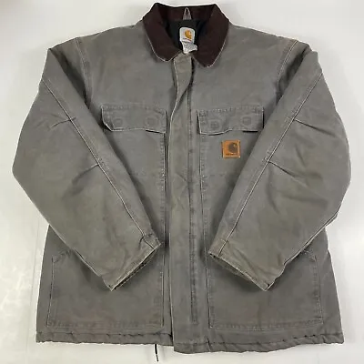 $79.95 • Buy VINTAGE Carhartt Jacket Mens Large Gray C26 Canvas Chore Quilted Lining Outdoors