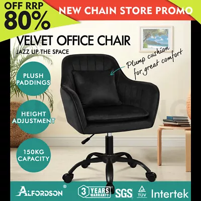 ALFORDSON Velvet Office Chair Fabric Armchair Computer Swivel Adult Kids Black • $144.79